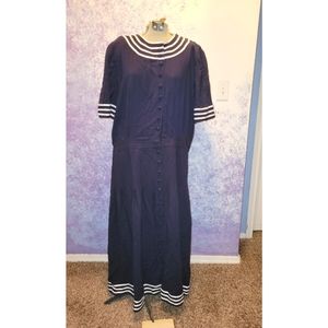 Navy blue button down vintage dress